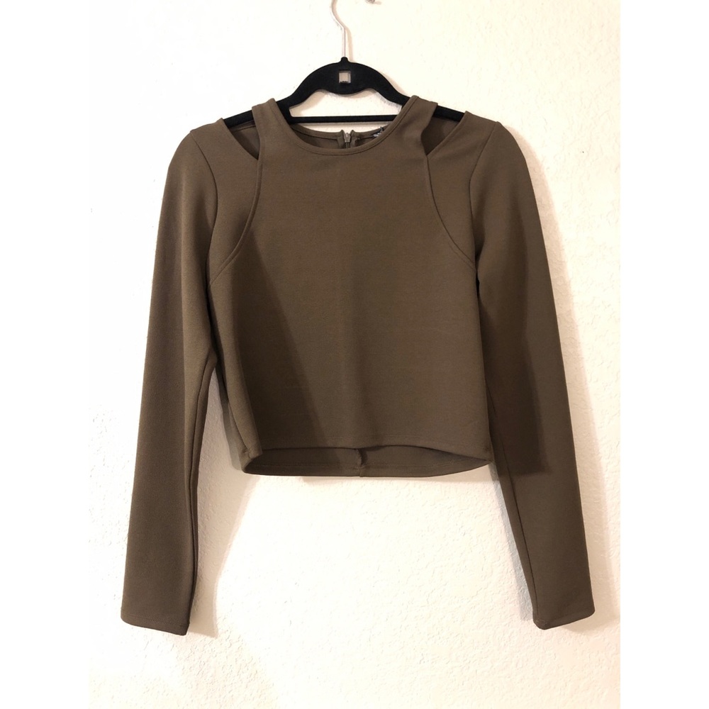 Olive long sleeve crop top